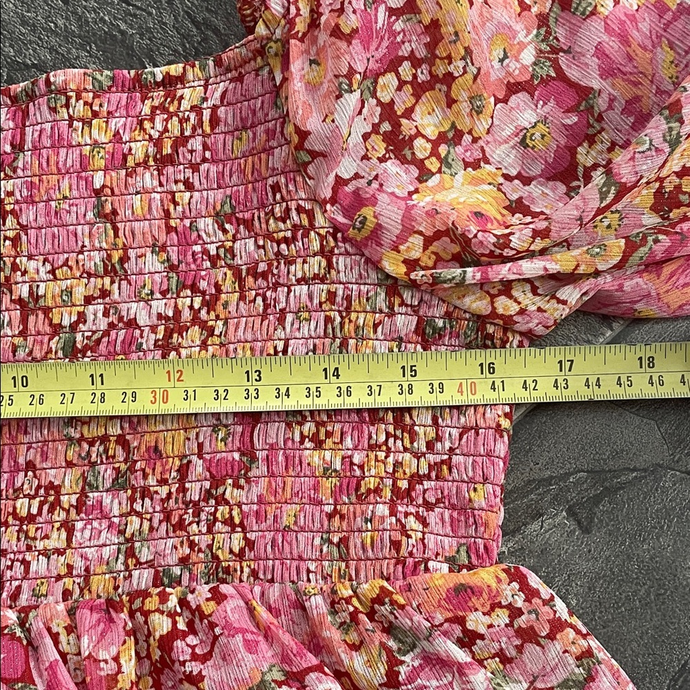 CRYSTAL DOLL Floral Coquette Babydoll Long Sleeve Shirred Pleated A-Line Dress - Picture 8 of 14